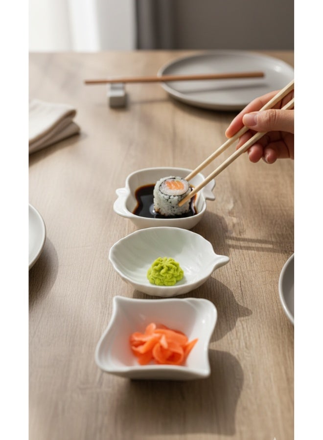 طقم بولات صوص سيراميك أبيض فاخر 3 قطع بتصاميم فنية مختلفة، أطباق صلصات وصوصات صغيرة، بولات تقديم ميني للكاتشب والمايونيز والصويا صوص، أوعية توابل ومقبلات وسوشي، بولات جانبية أنيقة للمكسرات والمخللات، طقم تقديم مطبخ مودرن وعصري مناسب للسفرة اليومية والعزومات - Image 2